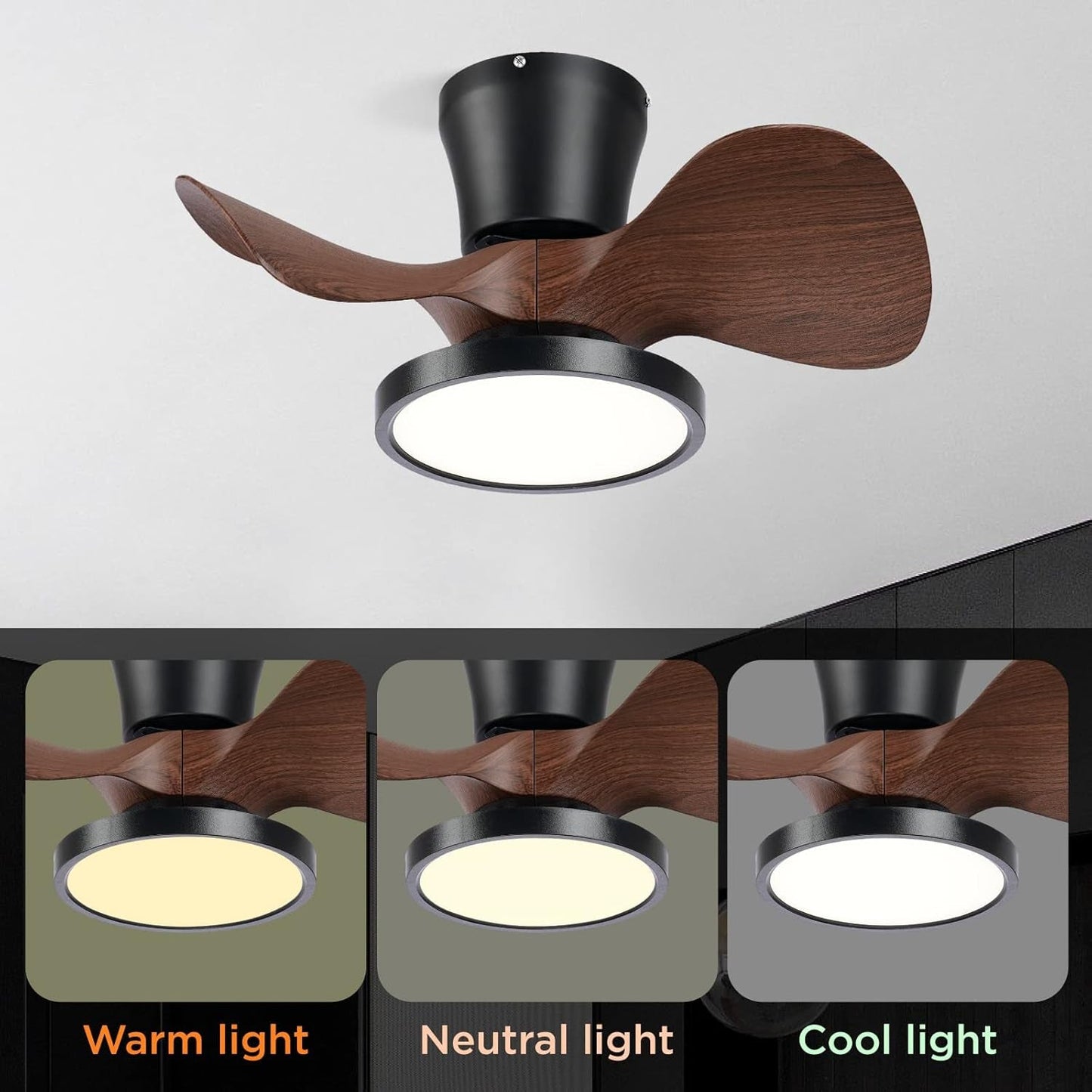 Quiet Ceiling Fan with LED Light 22 Inch Large Air Volume Remote