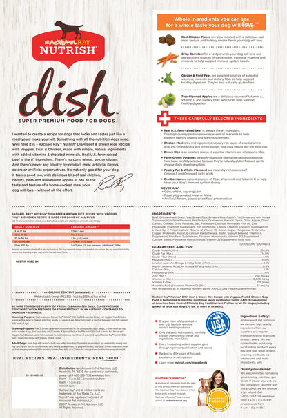 Rachael Ray Nutrish Dish Premium Dry Dog Food, Chicken & Brown Rice Recipe with Veggies & Fruit, 23 Pounds