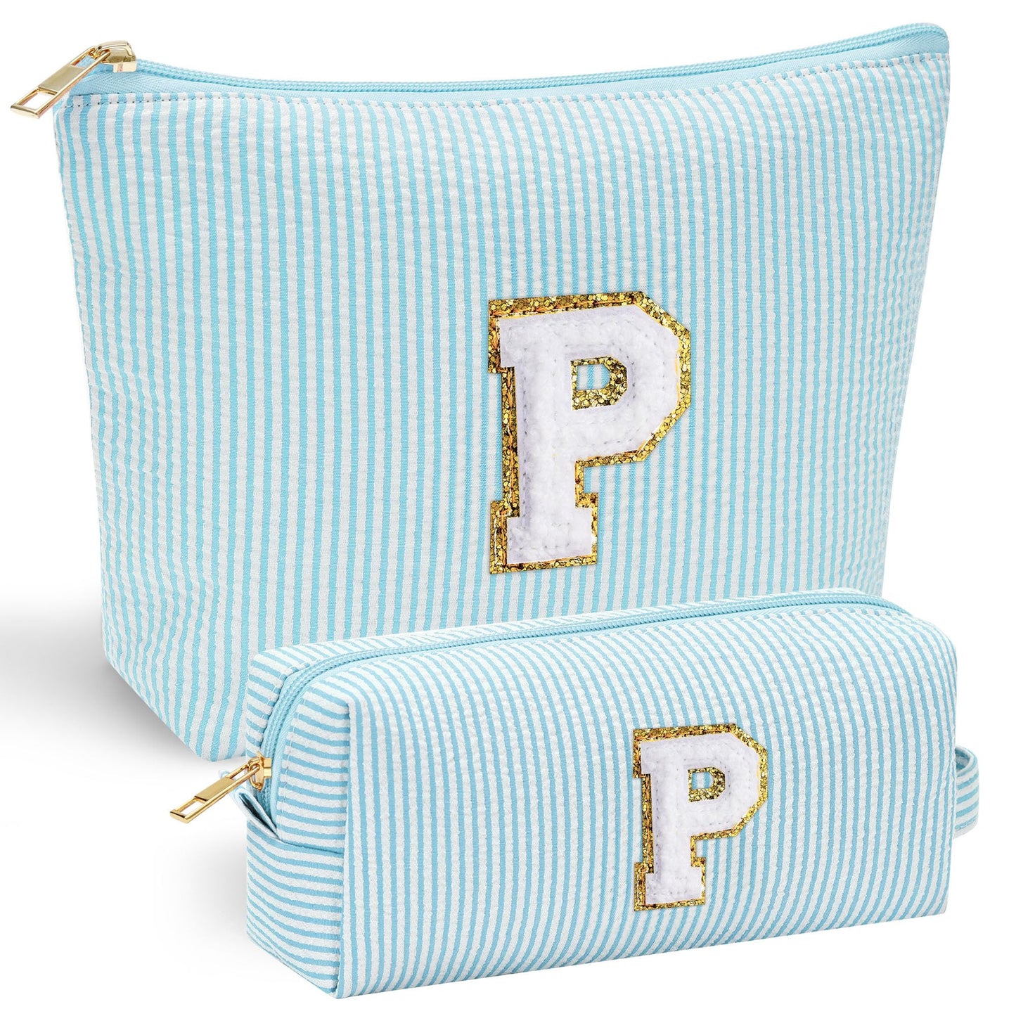 YOOLIFE Initial Makeup Bag | Teen Girl Gifts Trendy Stuff | Travel Makeup Bag for Girls | Gifts for 3 4 5 6 7 8 9 10 11 12 13 Year Old Girls | Makeup Bag for Girls Birthday Gifts for Kids Blue K