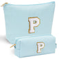YOOLIFE Initial Makeup Bag | Teen Girl Gifts Trendy Stuff | Travel Makeup Bag for Girls | Gifts for 3 4 5 6 7 8 9 10 11 12 13 Year Old Girls | Makeup Bag for Girls Birthday Gifts for Kids Blue K