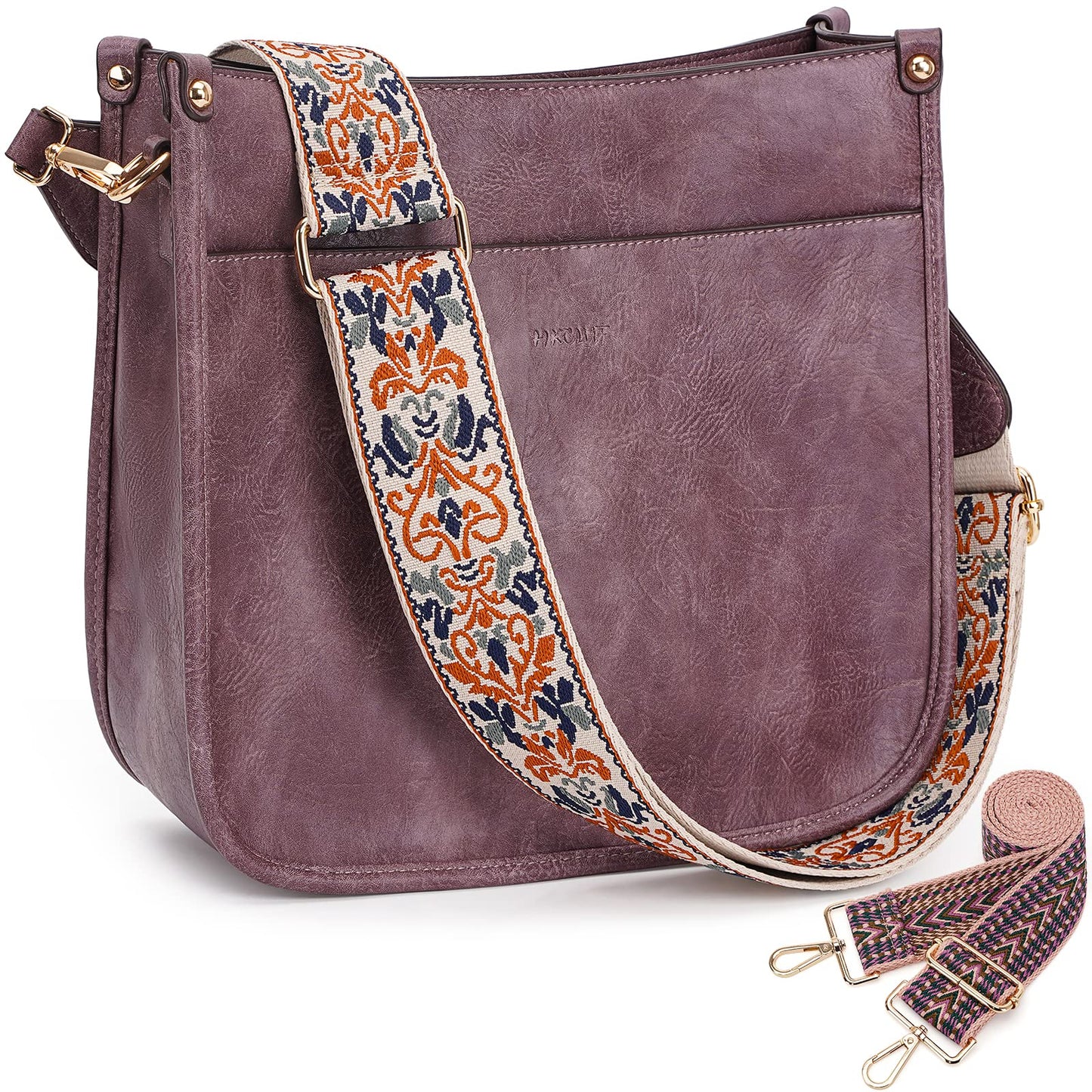 HKCLUF Crossbody Bags for Women Trendy Vegan Leather Hobo Handbags With 2PCS Adjustable Guitar Strap Shoulder Bucket Bags