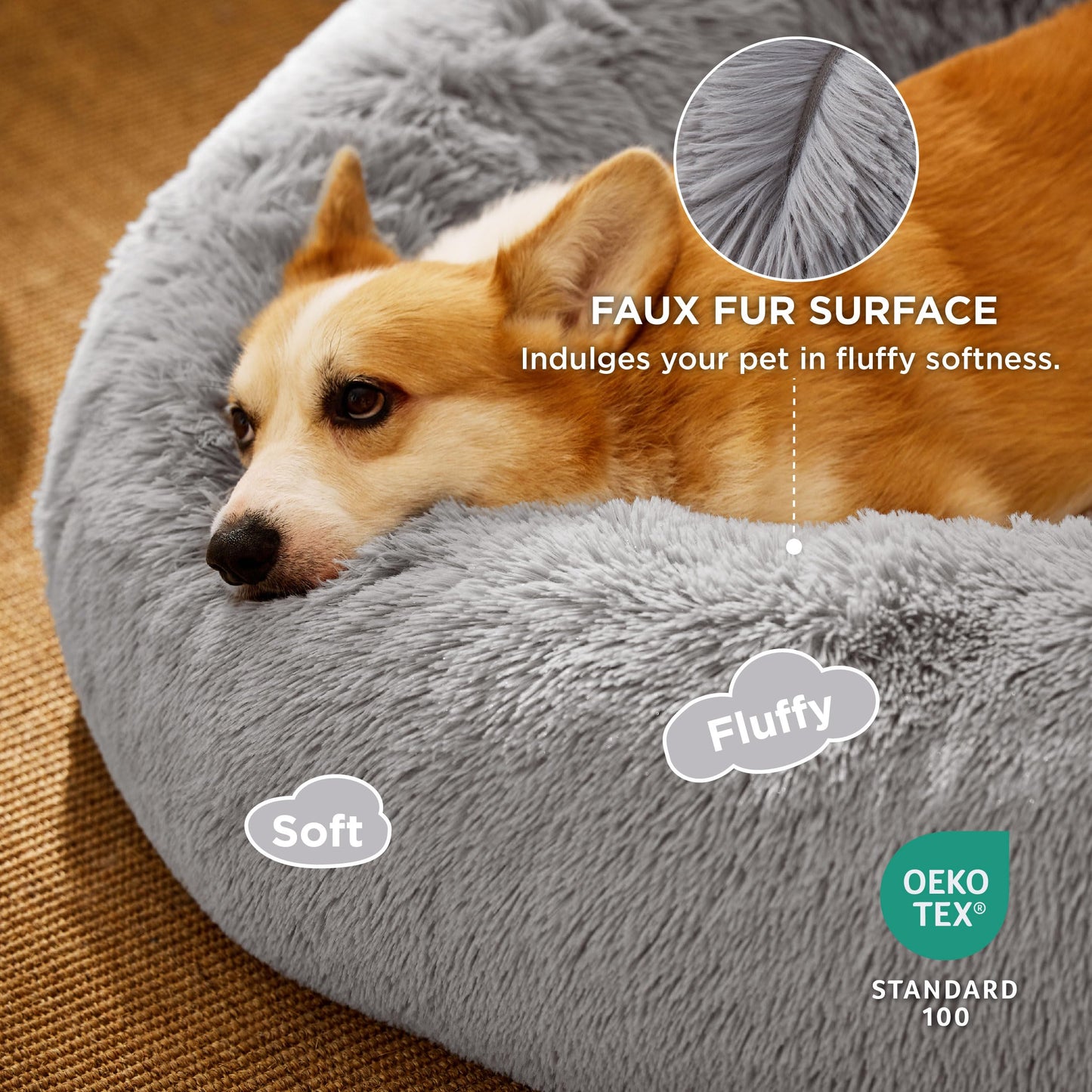 Bedsure Calming Cat Beds for Indoor Cats - Small Cat Bed Washable 20 inches, Anti-Slip Round Fluffy Plush Faux Fur Pet Bed, Fits up to 15 lbs Pets, Camel