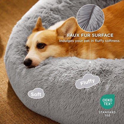 Bedsure Calming Cat Beds for Indoor Cats - Small Cat Bed Washable 20 inches, Anti-Slip Round Fluffy Plush Faux Fur Pet Bed, Fits up to 15 lbs Pets, Camel