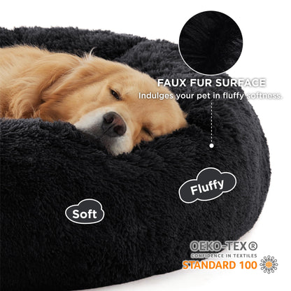Bedsure Calming Cat Beds for Indoor Cats - Small Cat Bed Washable 20 inches, Anti-Slip Round Fluffy Plush Faux Fur Pet Bed, Fits up to 15 lbs Pets, Camel