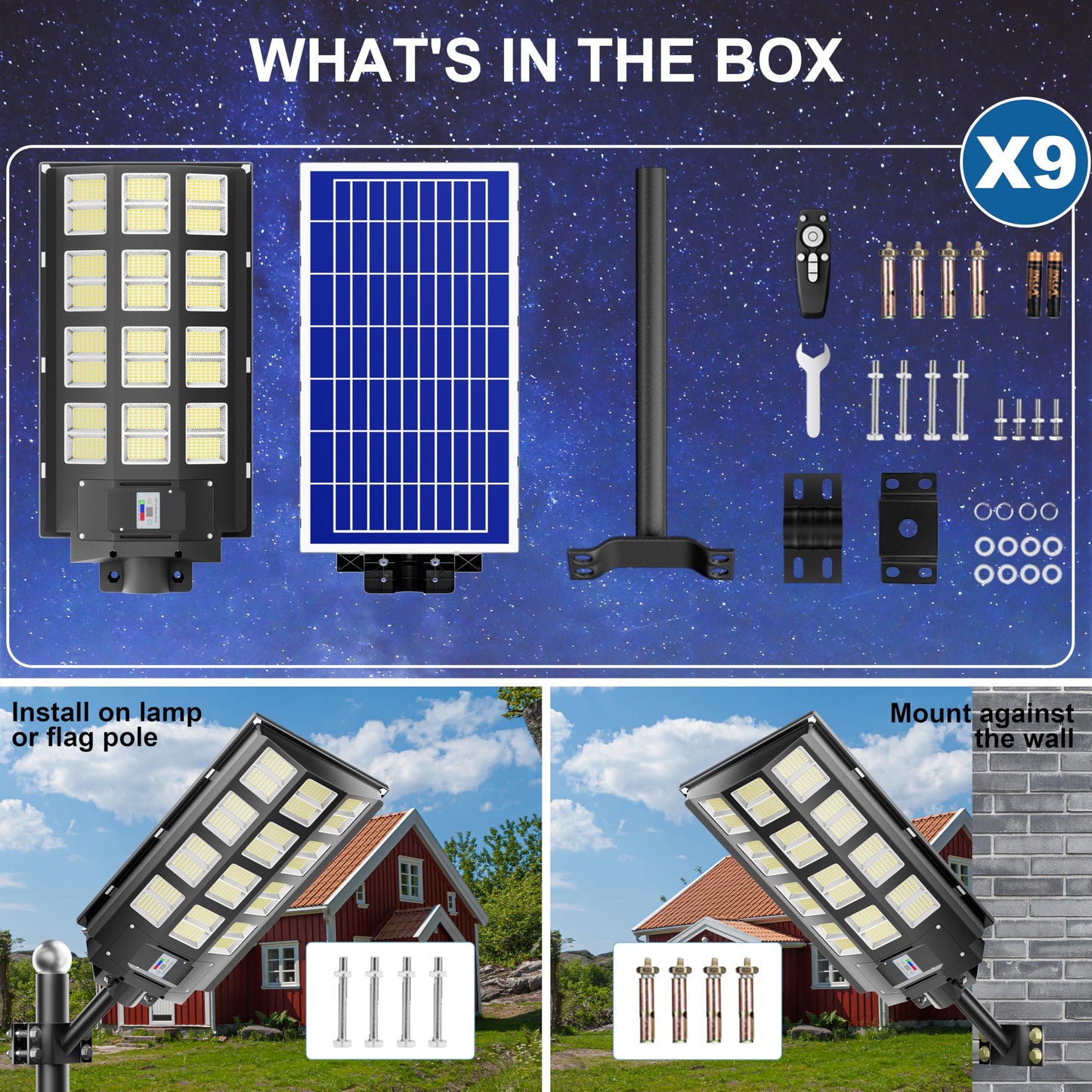 3-Pack Solar Street Light - 3200W Outdoor Parking Lot Lights, 240000 Lumens, Dusk to Dawn Motion Sensor, IP67 Waterproof, Solar Street Light Outdoor,Commercial Grade