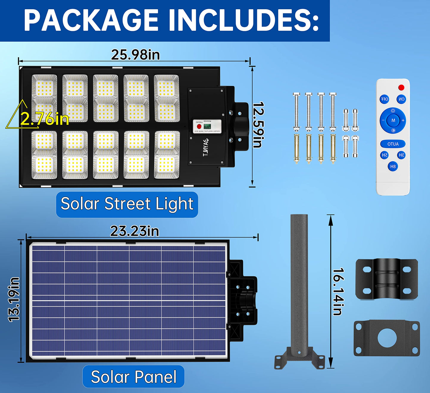 JAYNLT Y-7200W Solar Street Lights Outdoor,680000LM 6500K High Lumen Solar Parking Lot Lights Commercial, Dusk to Dawn Solar Security Flood Lights with Motion Sensor for Parking Lot,Garage,Stadium