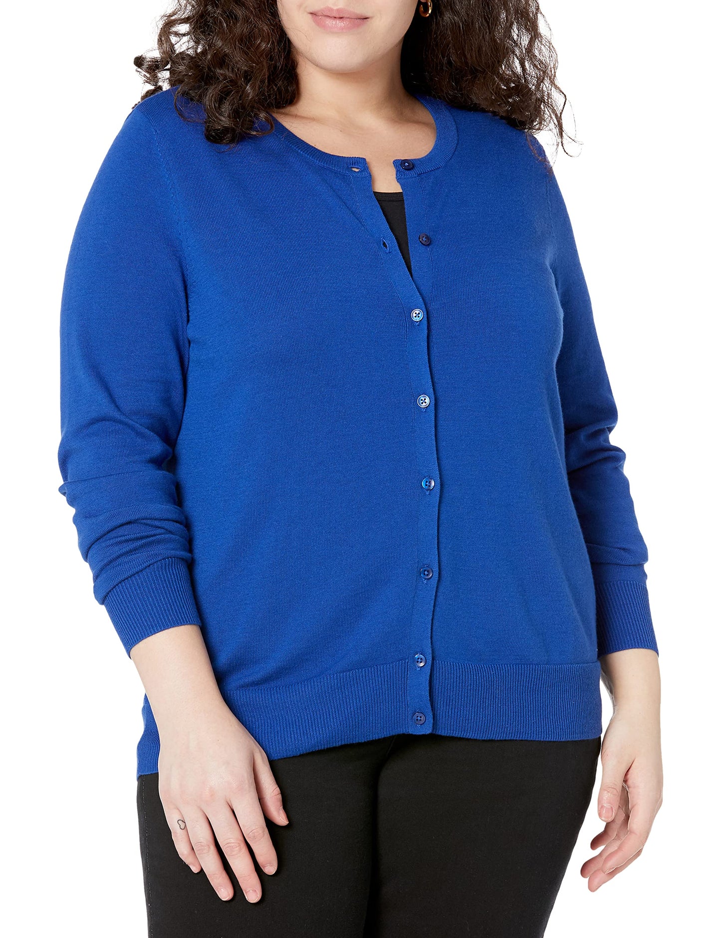Women's Lightweight Crewneck Cardigan Sweater (Available in Plus Size)