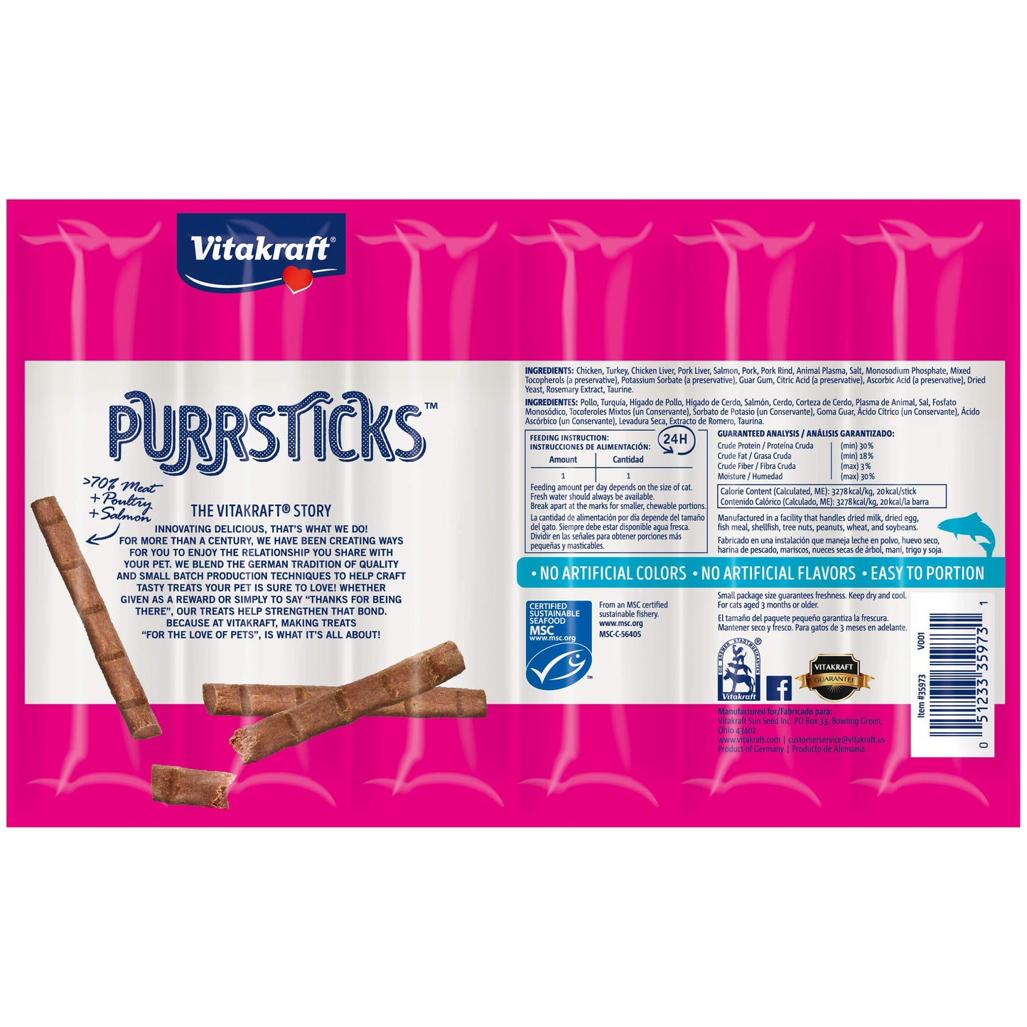 Vitakraft PurrSticks Meaty Cat Sticks - Chicken - Segmented and Breakable Meatstick - Deliciously Tender