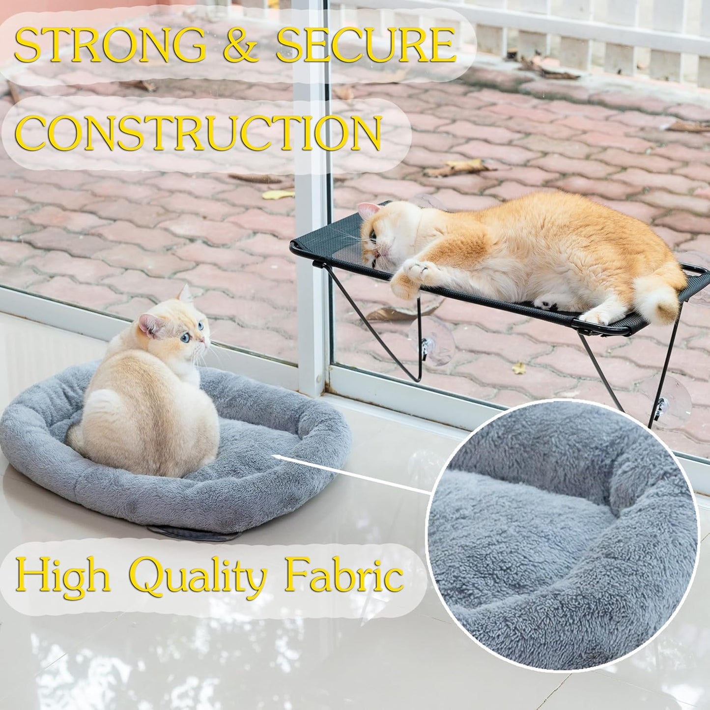 ROOVE Cat Window Perch – Luxury Ultra-Soft & Cozy Hammock for Indoor Cats and Kittens, Sturdy Metal Frame with 4 Strong Suction Cups, Comfortable Window Seat for Resting, Observing,and Lounging (Grey)