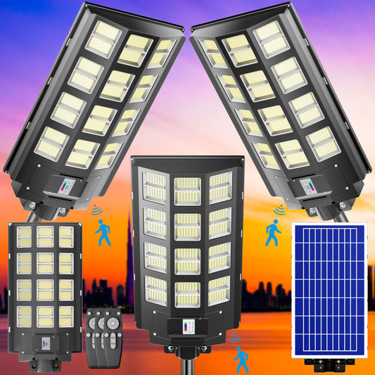 3-Pack Solar Street Light - 3200W Outdoor Parking Lot Lights, 240000 Lumens, Dusk to Dawn Motion Sensor, IP67 Waterproof, Solar Street Light Outdoor,Commercial Grade