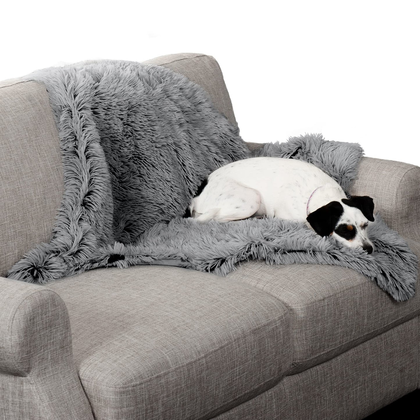 Furhaven - Manta impermeable y lavable para perros y gatos de interior, hecha en piel sintética de pelo largo sintético y terciopelo en color madera, XL, gris niebla