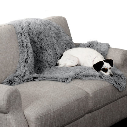 Furhaven - Manta impermeable y lavable para perros y gatos de interior, hecha en piel sintética de pelo largo sintético y terciopelo en color madera, XL, gris niebla