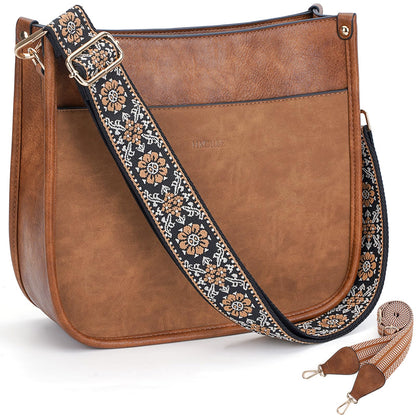 HKCLUF Crossbody Bags for Women Trendy Vegan Leather Hobo Handbags With 2PCS Adjustable Guitar Strap Shoulder Bucket Bags