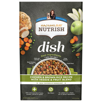 Rachael Ray Nutrish Dish Premium Dry Dog Food, Chicken & Brown Rice Recipe with Veggies & Fruit, 23 Pounds