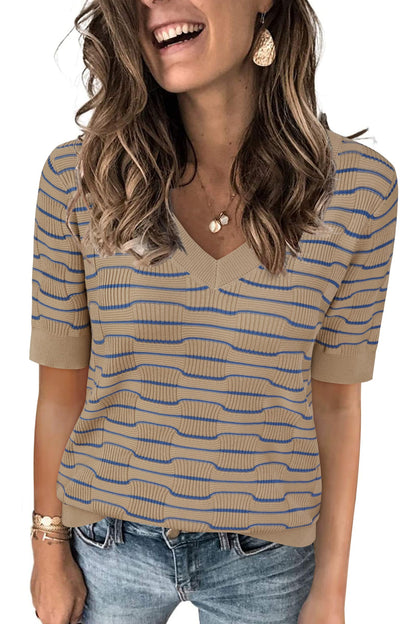 Arach&Cloz Women's Tops 2025 Spring Summer Short Sleeve Sweater Fashion Trendy Dressy Casual Outfit Versatile Knit Blouse