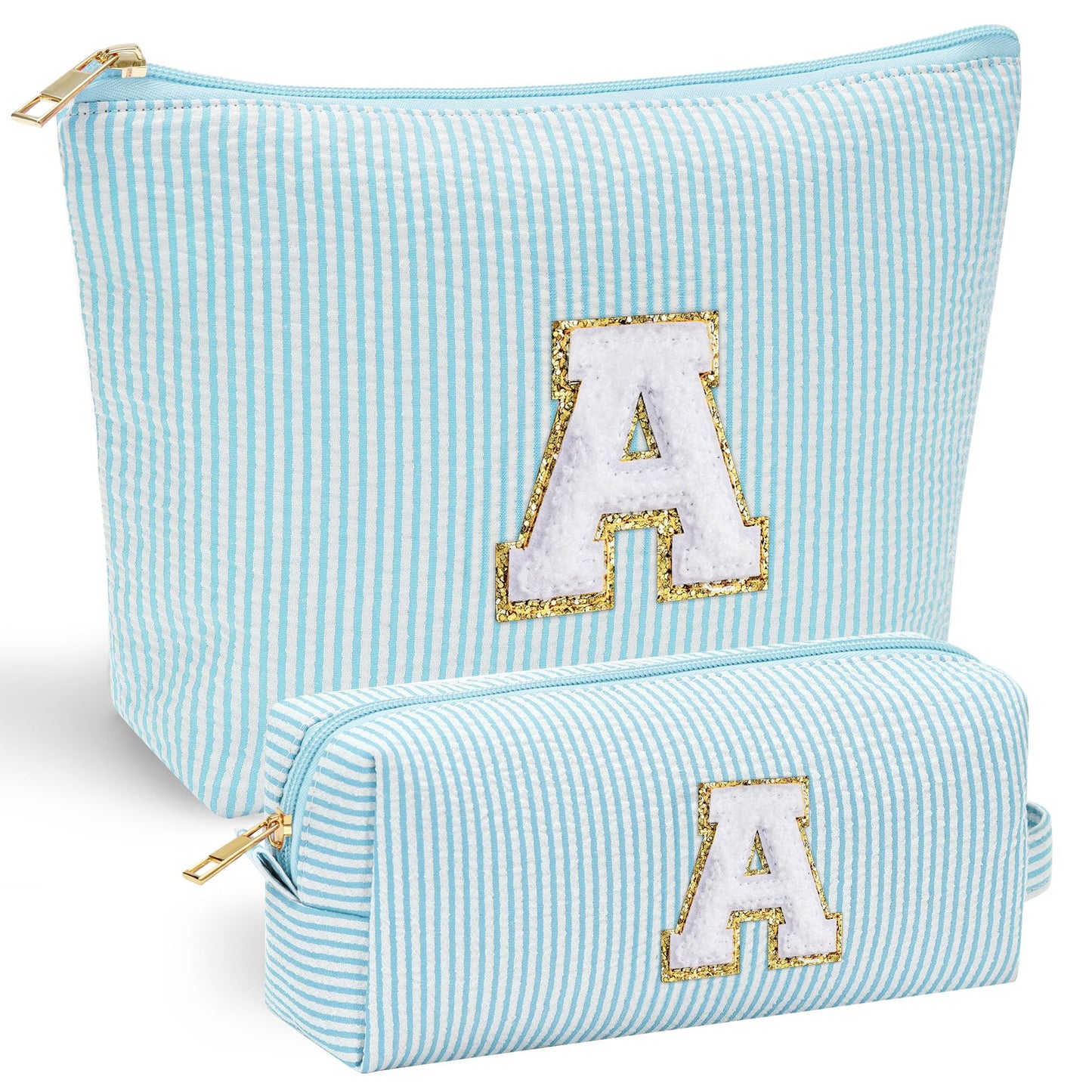 YOOLIFE Initial Makeup Bag | Teen Girl Gifts Trendy Stuff | Travel Makeup Bag for Girls | Gifts for 3 4 5 6 7 8 9 10 11 12 13 Year Old Girls | Makeup Bag for Girls Birthday Gifts for Kids Blue K
