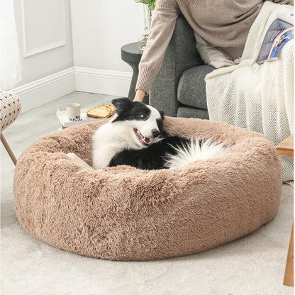 Bedsure Calming Cat Beds for Indoor Cats - Small Cat Bed Washable 20 inches, Anti-Slip Round Fluffy Plush Faux Fur Pet Bed, Fits up to 15 lbs Pets, Camel
