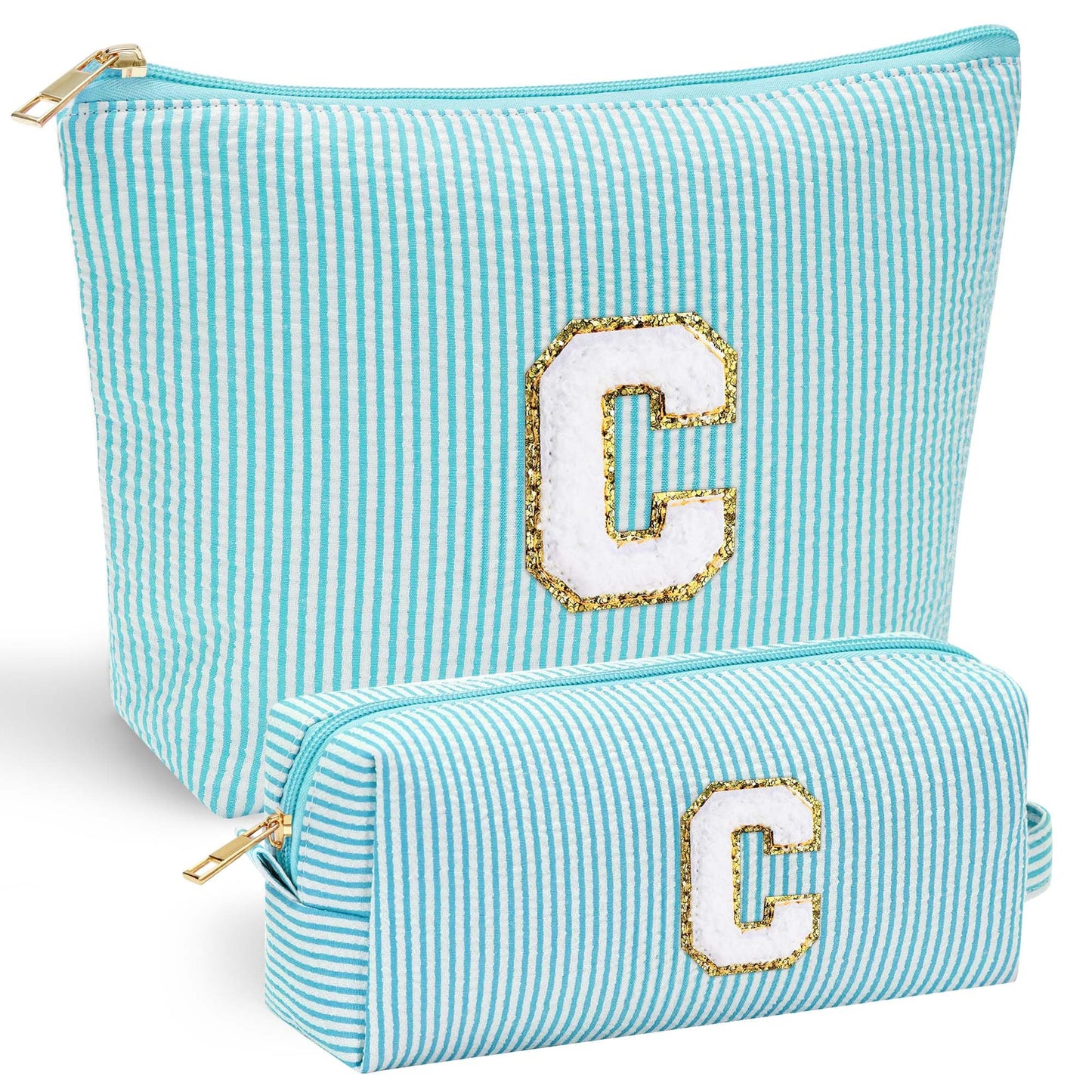 YOOLIFE Initial Makeup Bag | Teen Girl Gifts Trendy Stuff | Travel Makeup Bag for Girls | Gifts for 3 4 5 6 7 8 9 10 11 12 13 Year Old Girls | Makeup Bag for Girls Birthday Gifts for Kids Blue K