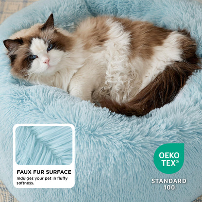 Bedsure Calming Cat Beds for Indoor Cats - Small Cat Bed Washable 20 inches, Anti-Slip Round Fluffy Plush Faux Fur Pet Bed, Fits up to 15 lbs Pets, Camel