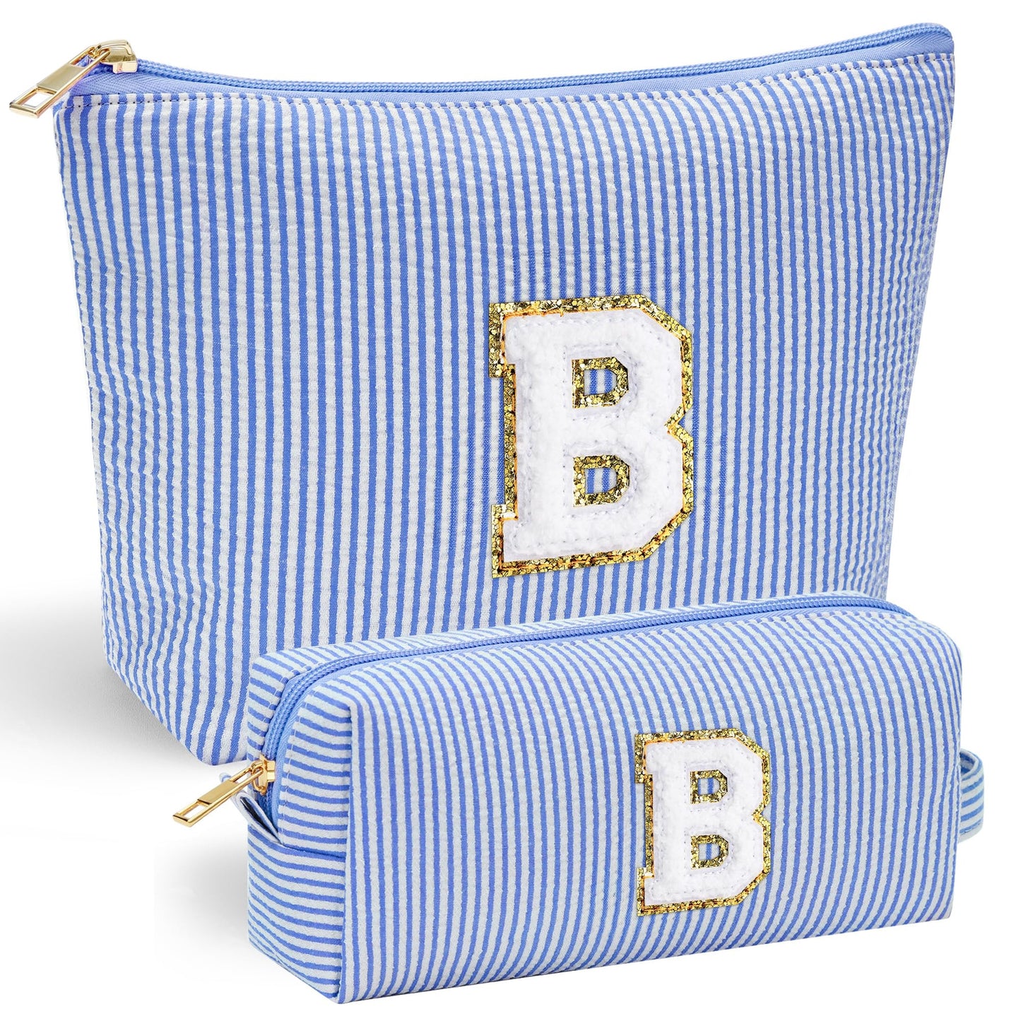 YOOLIFE Initial Makeup Bag | Teen Girl Gifts Trendy Stuff | Travel Makeup Bag for Girls | Gifts for 3 4 5 6 7 8 9 10 11 12 13 Year Old Girls | Makeup Bag for Girls Birthday Gifts for Kids Blue K