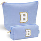 YOOLIFE Initial Makeup Bag | Teen Girl Gifts Trendy Stuff | Travel Makeup Bag for Girls | Gifts for 3 4 5 6 7 8 9 10 11 12 13 Year Old Girls | Makeup Bag for Girls Birthday Gifts for Kids Blue K