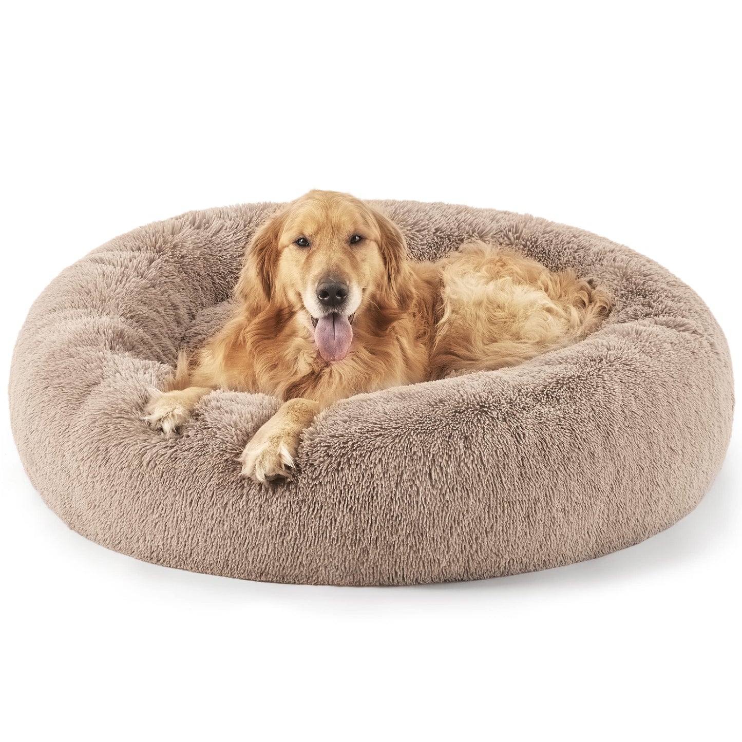 Bedsure Calming Cat Beds for Indoor Cats - Small Cat Bed Washable 20 inches, Anti-Slip Round Fluffy Plush Faux Fur Pet Bed, Fits up to 15 lbs Pets, Camel