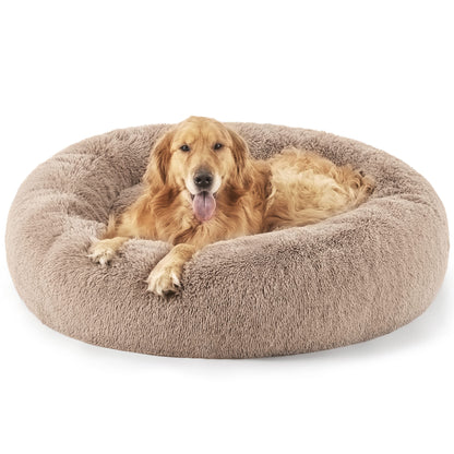 Bedsure Calming Cat Beds for Indoor Cats - Small Cat Bed Washable 20 inches, Anti-Slip Round Fluffy Plush Faux Fur Pet Bed, Fits up to 15 lbs Pets, Camel