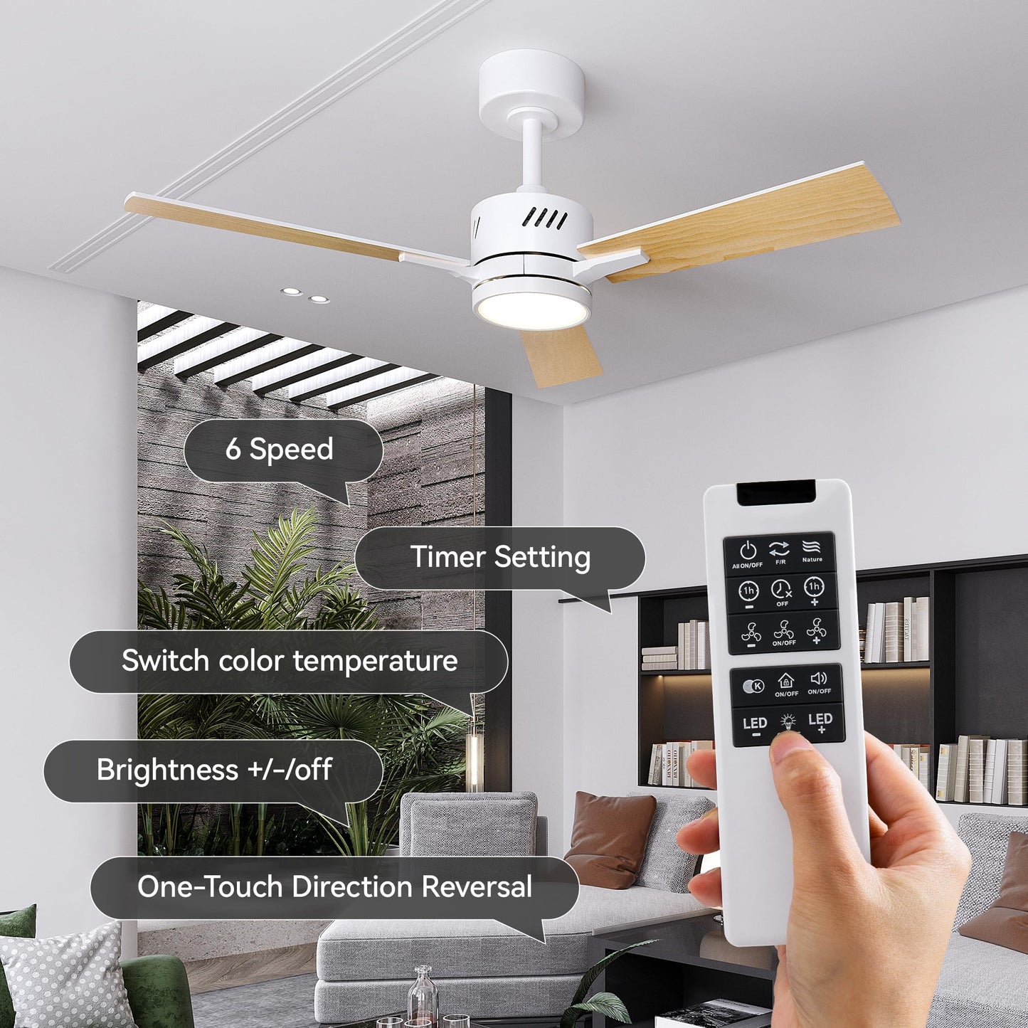 SUNMORY Ceiling Fans with Lights and Remote, 30 inch Low Profile Ceiling Fan with Light, Modern Flush Mount Ceiling Fan for Bedroom/Kitchen/Dining Room/Patio, 6 Wind Speeds, Dimmable, White