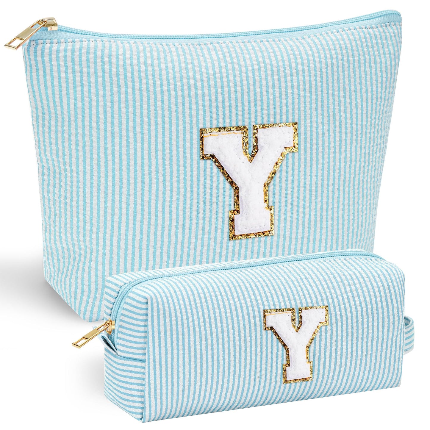YOOLIFE Initial Makeup Bag | Teen Girl Gifts Trendy Stuff | Travel Makeup Bag for Girls | Gifts for 3 4 5 6 7 8 9 10 11 12 13 Year Old Girls | Makeup Bag for Girls Birthday Gifts for Kids Blue K