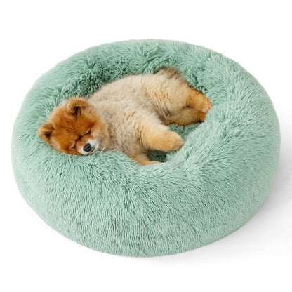 Bedsure Calming Cat Beds for Indoor Cats - Small Cat Bed Washable 20 inches, Anti-Slip Round Fluffy Plush Faux Fur Pet Bed, Fits up to 15 lbs Pets, Camel