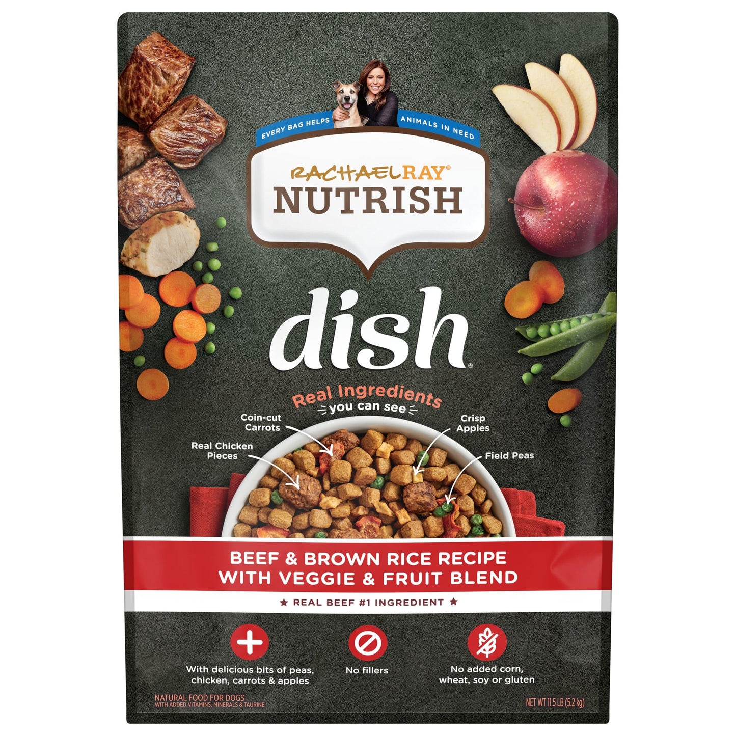 Rachael Ray Nutrish Dish Premium Dry Dog Food, Chicken & Brown Rice Recipe with Veggies & Fruit, 23 Pounds