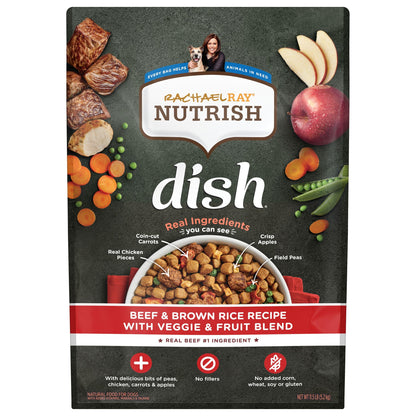 Rachael Ray Nutrish Dish Premium Dry Dog Food, Chicken & Brown Rice Recipe with Veggies & Fruit, 23 Pounds