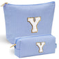 YOOLIFE Initial Makeup Bag | Teen Girl Gifts Trendy Stuff | Travel Makeup Bag for Girls | Gifts for 3 4 5 6 7 8 9 10 11 12 13 Year Old Girls | Makeup Bag for Girls Birthday Gifts for Kids Blue K