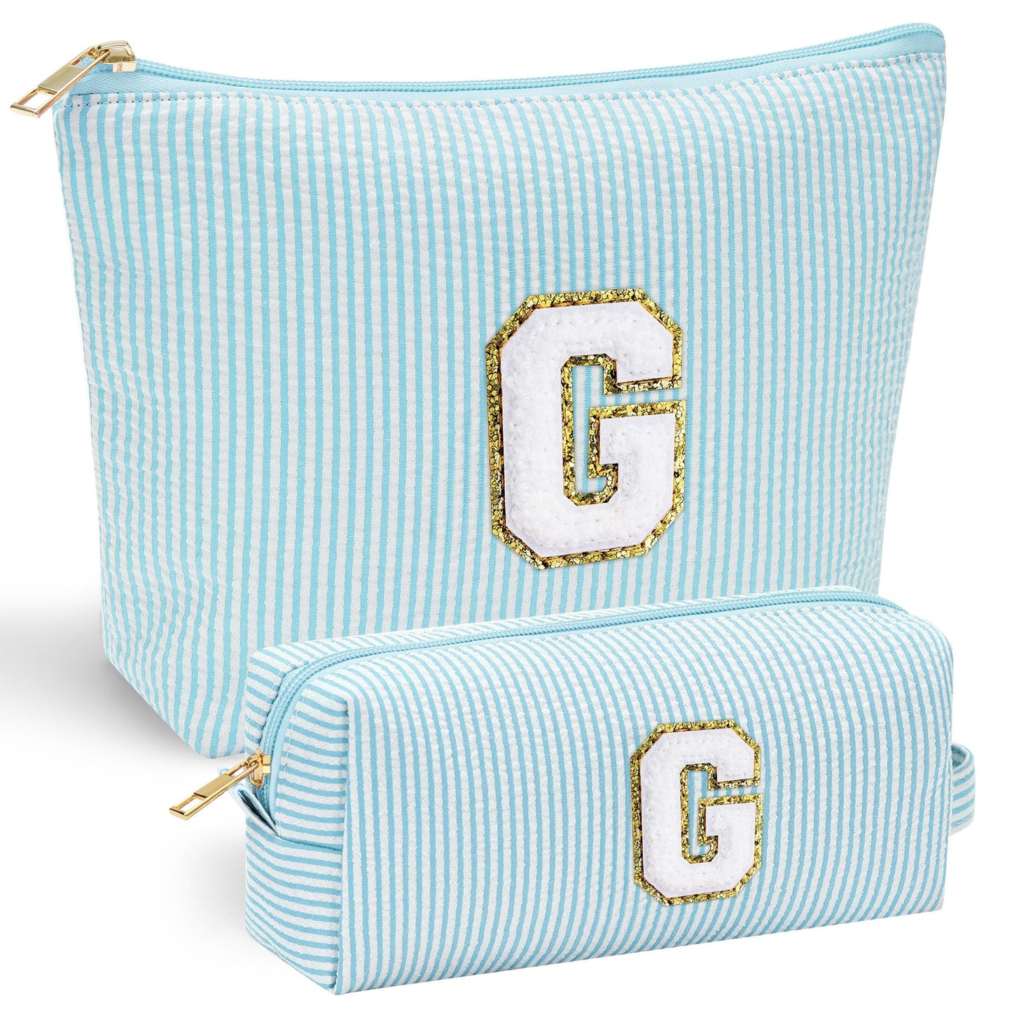 YOOLIFE Initial Makeup Bag | Teen Girl Gifts Trendy Stuff | Travel Makeup Bag for Girls | Gifts for 3 4 5 6 7 8 9 10 11 12 13 Year Old Girls | Makeup Bag for Girls Birthday Gifts for Kids Blue K