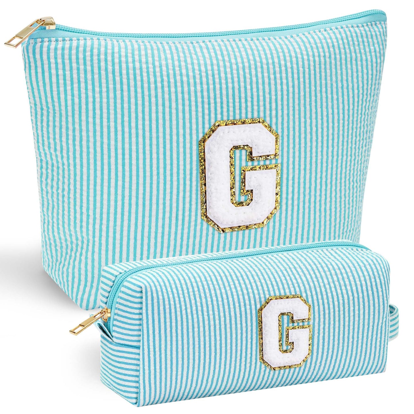 YOOLIFE Initial Makeup Bag | Teen Girl Gifts Trendy Stuff | Travel Makeup Bag for Girls | Gifts for 3 4 5 6 7 8 9 10 11 12 13 Year Old Girls | Makeup Bag for Girls Birthday Gifts for Kids Blue K