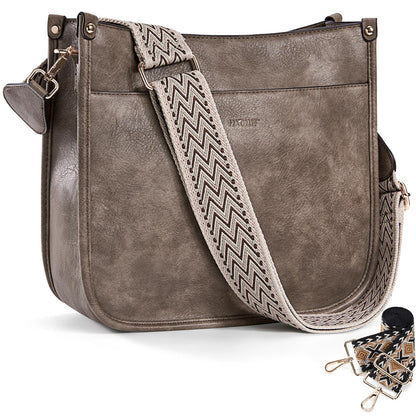 HKCLUF Crossbody Bags for Women Trendy Vegan Leather Hobo Handbags With 2PCS Adjustable Guitar Strap Shoulder Bucket Bags