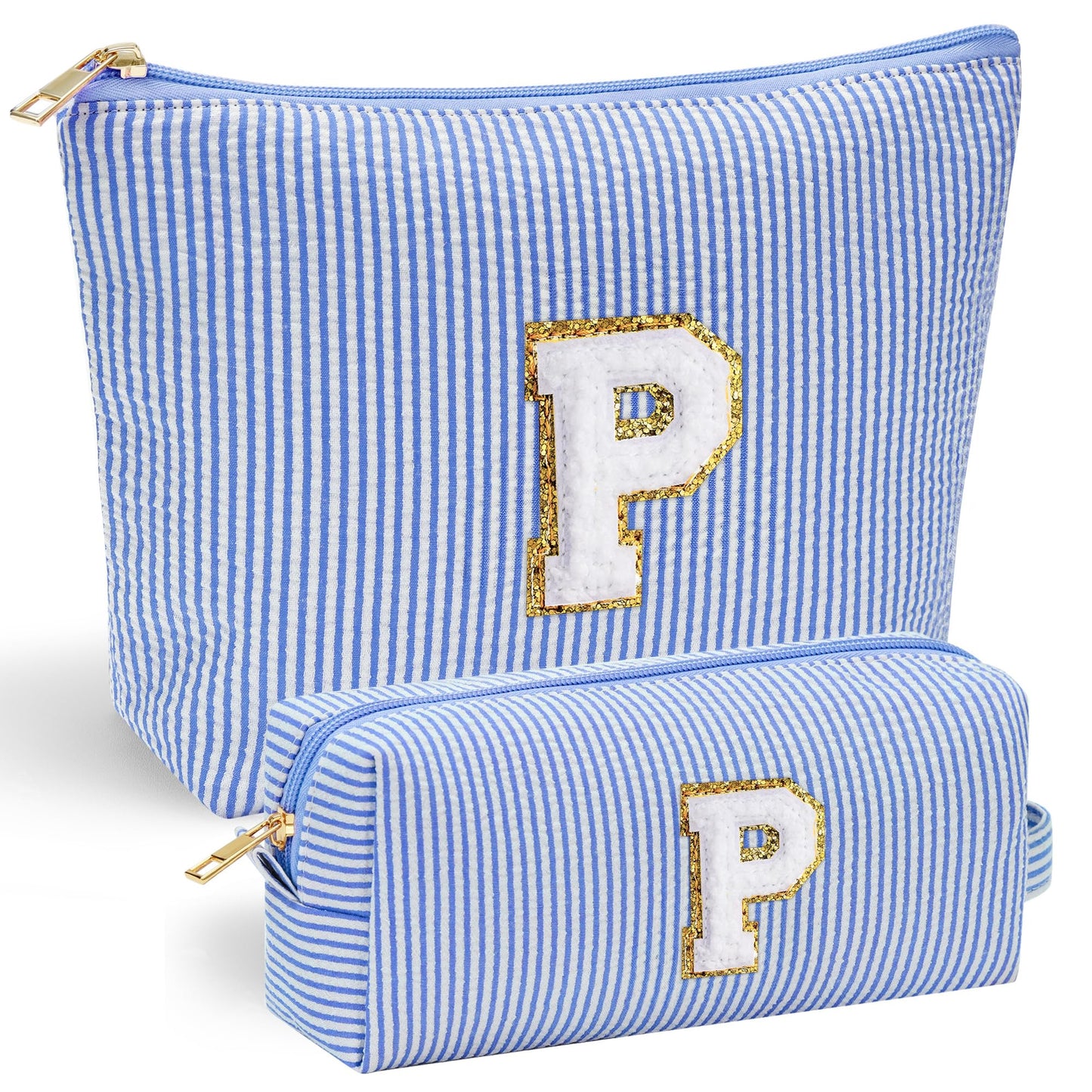 YOOLIFE Initial Makeup Bag | Teen Girl Gifts Trendy Stuff | Travel Makeup Bag for Girls | Gifts for 3 4 5 6 7 8 9 10 11 12 13 Year Old Girls | Makeup Bag for Girls Birthday Gifts for Kids Blue K