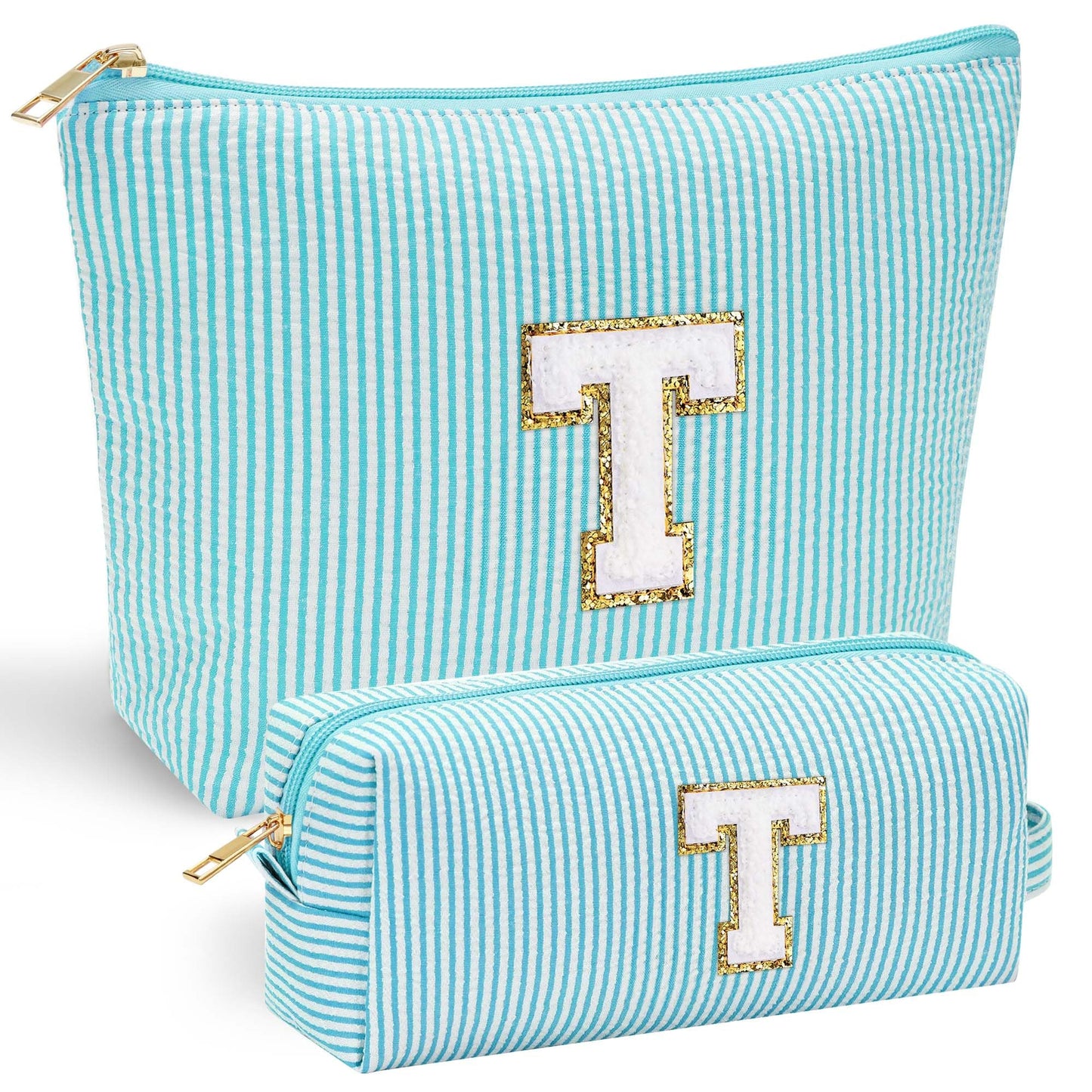YOOLIFE Initial Makeup Bag | Teen Girl Gifts Trendy Stuff | Travel Makeup Bag for Girls | Gifts for 3 4 5 6 7 8 9 10 11 12 13 Year Old Girls | Makeup Bag for Girls Birthday Gifts for Kids Blue K