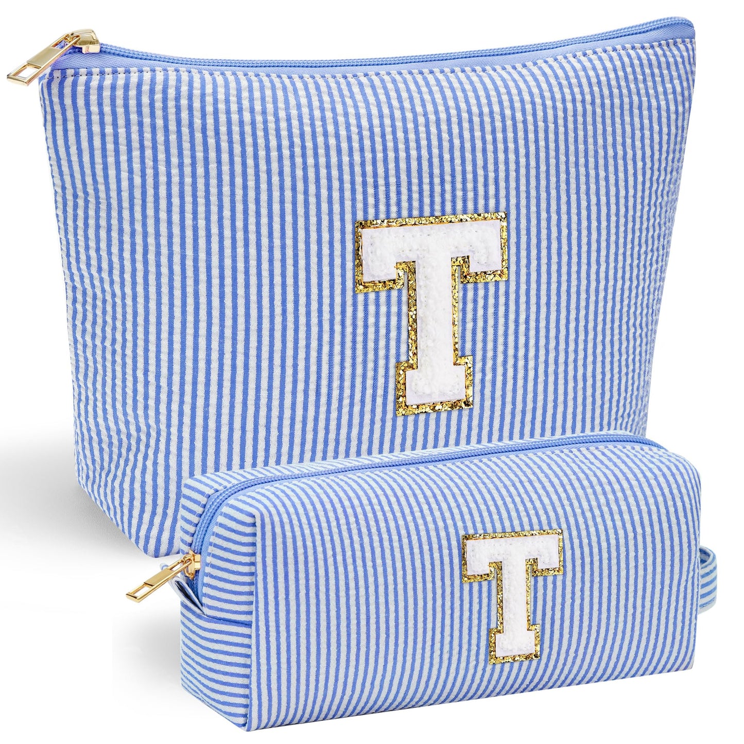 YOOLIFE Initial Makeup Bag | Teen Girl Gifts Trendy Stuff | Travel Makeup Bag for Girls | Gifts for 3 4 5 6 7 8 9 10 11 12 13 Year Old Girls | Makeup Bag for Girls Birthday Gifts for Kids Blue K