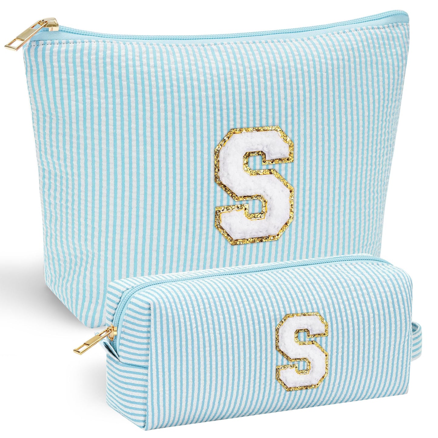 YOOLIFE Initial Makeup Bag | Teen Girl Gifts Trendy Stuff | Travel Makeup Bag for Girls | Gifts for 3 4 5 6 7 8 9 10 11 12 13 Year Old Girls | Makeup Bag for Girls Birthday Gifts for Kids Blue K