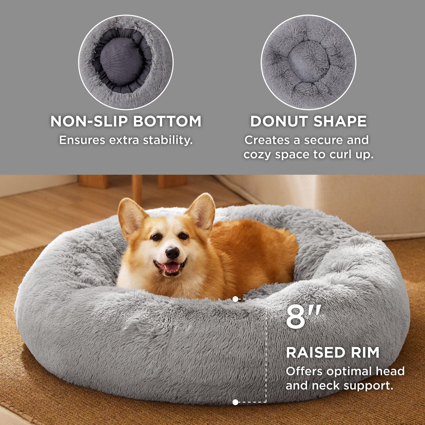 Bedsure Calming Cat Beds for Indoor Cats - Small Cat Bed Washable 20 inches, Anti-Slip Round Fluffy Plush Faux Fur Pet Bed, Fits up to 15 lbs Pets, Camel