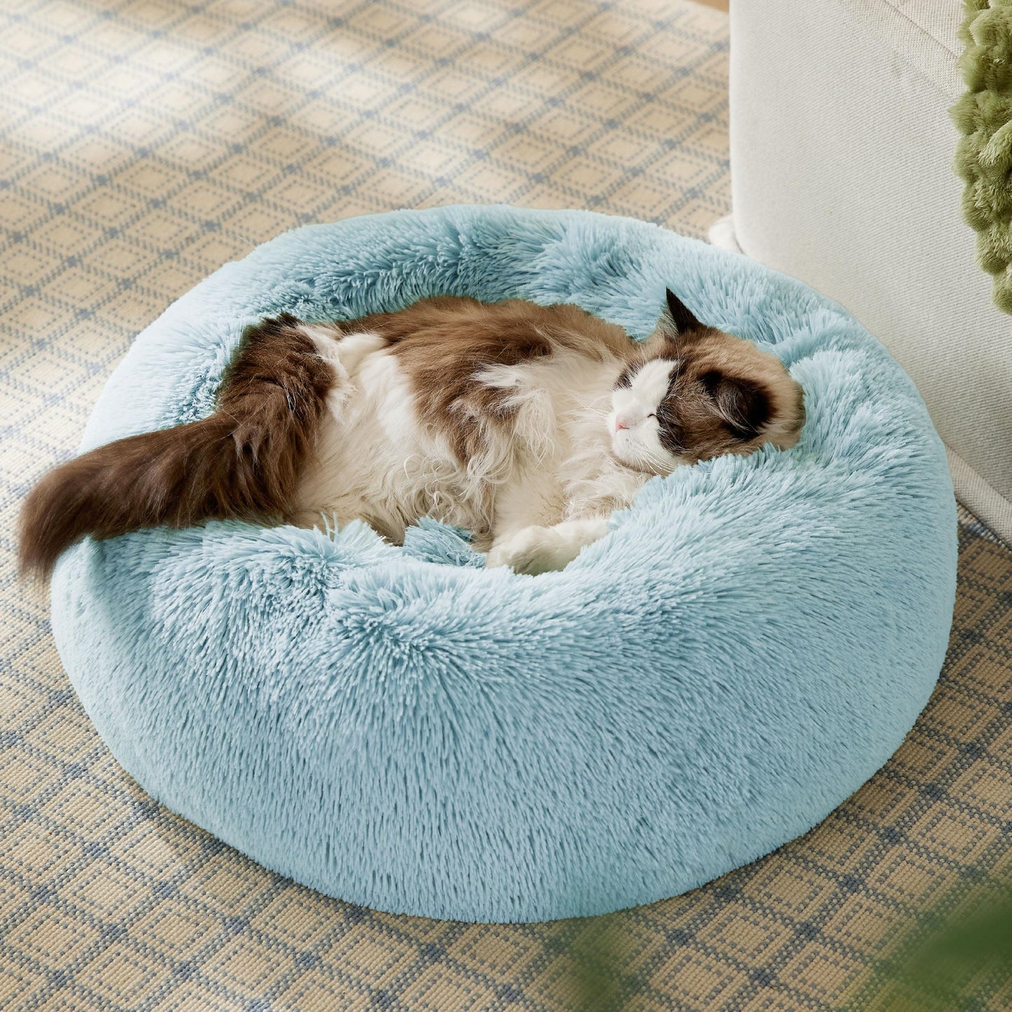 Bedsure Calming Cat Beds for Indoor Cats - Small Cat Bed Washable 20 inches, Anti-Slip Round Fluffy Plush Faux Fur Pet Bed, Fits up to 15 lbs Pets, Camel