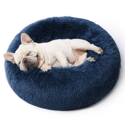 Bedsure Calming Cat Beds for Indoor Cats - Small Cat Bed Washable 20 inches, Anti-Slip Round Fluffy Plush Faux Fur Pet Bed, Fits up to 15 lbs Pets, Camel