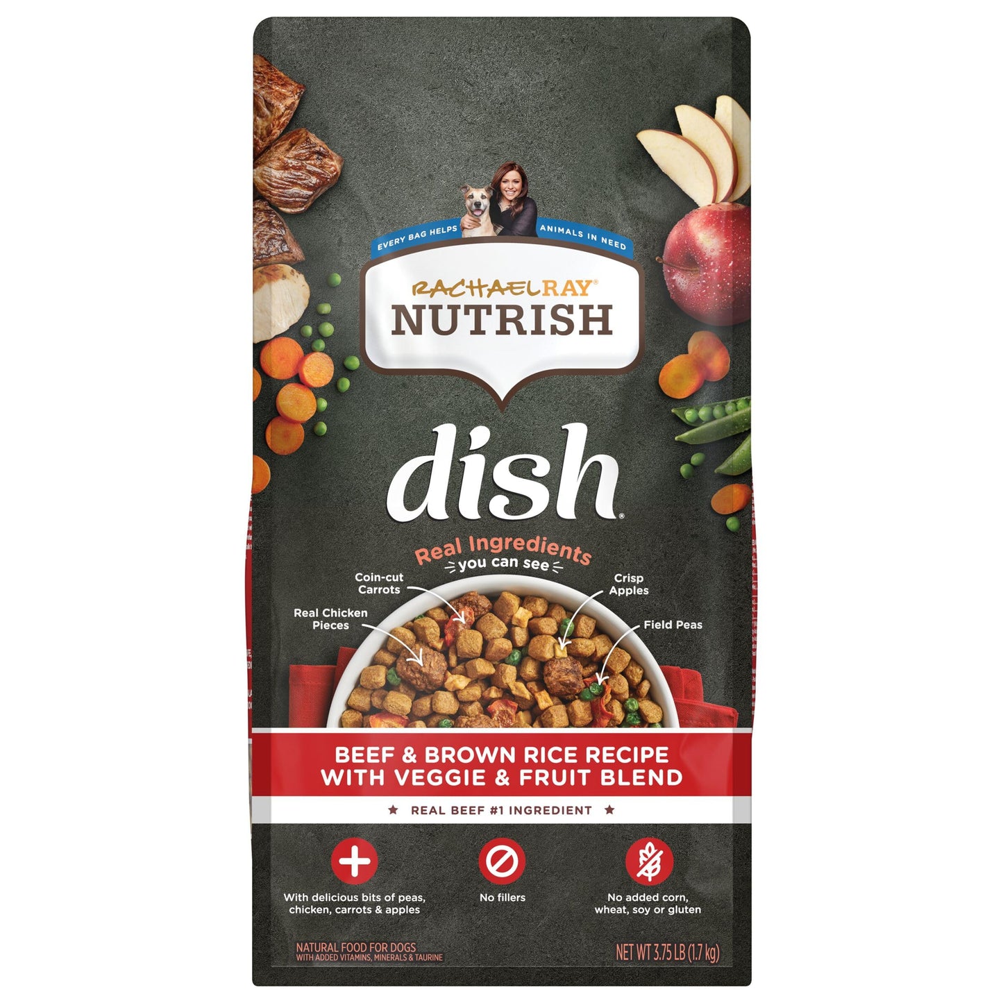 Rachael Ray Nutrish Dish Premium Dry Dog Food, Chicken & Brown Rice Recipe with Veggies & Fruit, 23 Pounds