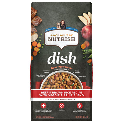 Rachael Ray Nutrish Dish Premium Dry Dog Food, Chicken & Brown Rice Recipe with Veggies & Fruit, 23 Pounds