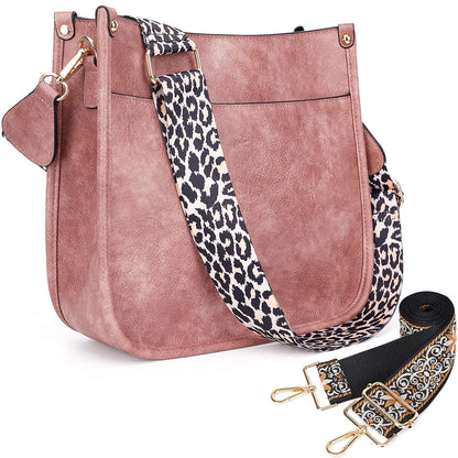 HKCLUF Crossbody Bags for Women Trendy Vegan Leather Hobo Handbags With 2PCS Adjustable Guitar Strap Shoulder Bucket Bags