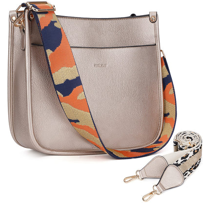 HKCLUF Crossbody Bags for Women Trendy Vegan Leather Hobo Handbags With 2PCS Adjustable Guitar Strap Shoulder Bucket Bags