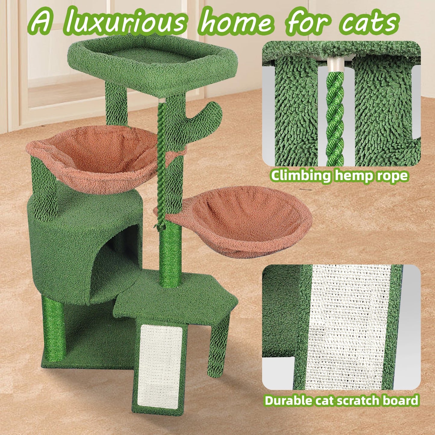 Xin Three Layer Cat Tree with Cat Condo and Two Hammocks,Grey