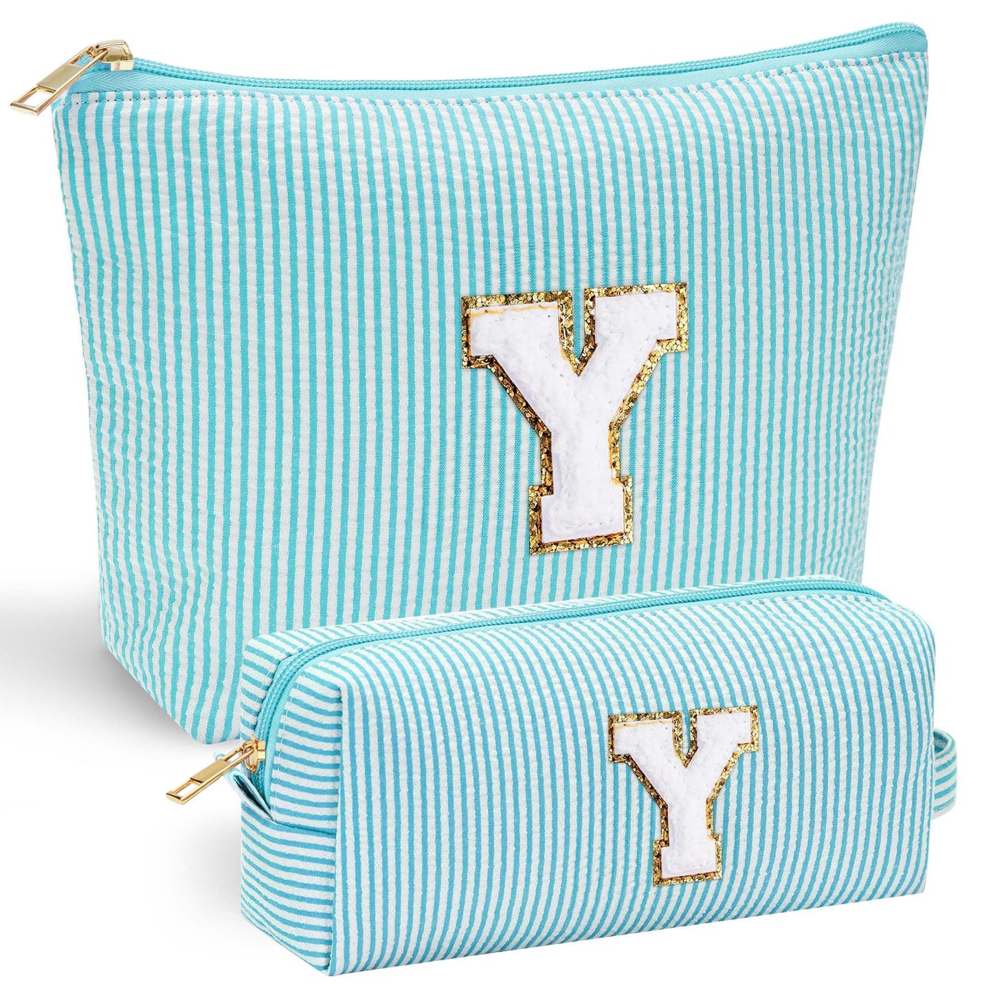 YOOLIFE Initial Makeup Bag | Teen Girl Gifts Trendy Stuff | Travel Makeup Bag for Girls | Gifts for 3 4 5 6 7 8 9 10 11 12 13 Year Old Girls | Makeup Bag for Girls Birthday Gifts for Kids Blue K
