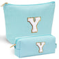 YOOLIFE Initial Makeup Bag | Teen Girl Gifts Trendy Stuff | Travel Makeup Bag for Girls | Gifts for 3 4 5 6 7 8 9 10 11 12 13 Year Old Girls | Makeup Bag for Girls Birthday Gifts for Kids Blue K